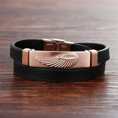 XQNI 4 Colors for Choice Szárny mintás rozsdamentes acél bőr karkötő férfiaknak Egyszerű dizájn Pulseira masculina újévi ékszerek