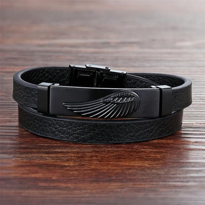 XQNI 4 Colors for Choice Szárny mintás rozsdamentes acél bőr karkötő férfiaknak Egyszerű dizájn Pulseira masculina újévi ékszerek