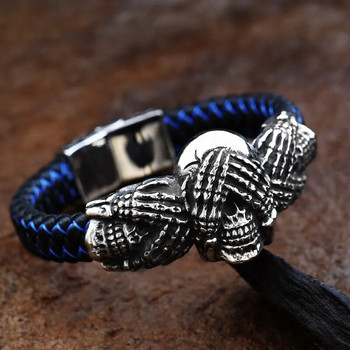 BEIER 2023 New Arrival Δερμάτινο ατσάλι βραχιόλι Skull Skeleton Bangle Cool Biker Accessories Jewelry for Men Gift