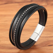 XQNI modes luksusa vīriešu rotaslietas Daudzslāņu nerūsējošā tērauda sprādze ar ādas vīriešu rokassprādzi un rokassprādzi īpašai dzimšanas dienas dāvanai