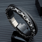 MKENDN Locomotive Meeste Punk Rock Kuuba Link Keti Käevõru Roostevabast Terasest Isased Vintage oksüdeeritud mustad Kvaliteetsed Nahast Ehted