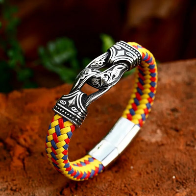 Beier uuendatud Viking Totem Rune käevõru Nordic Raytheon Hammer topeltpandlaga kvaliteetsed ehted LLBC-L034