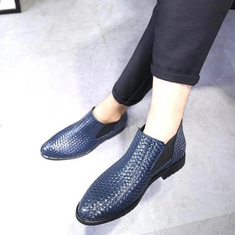 Pavasara/rudens vīriešu austi vienvietīgi zābaki vīriešu Chelsea zābaki Modes puszābaki Frizieru darba apavi Kovboju zābaki 38-48 izmērs