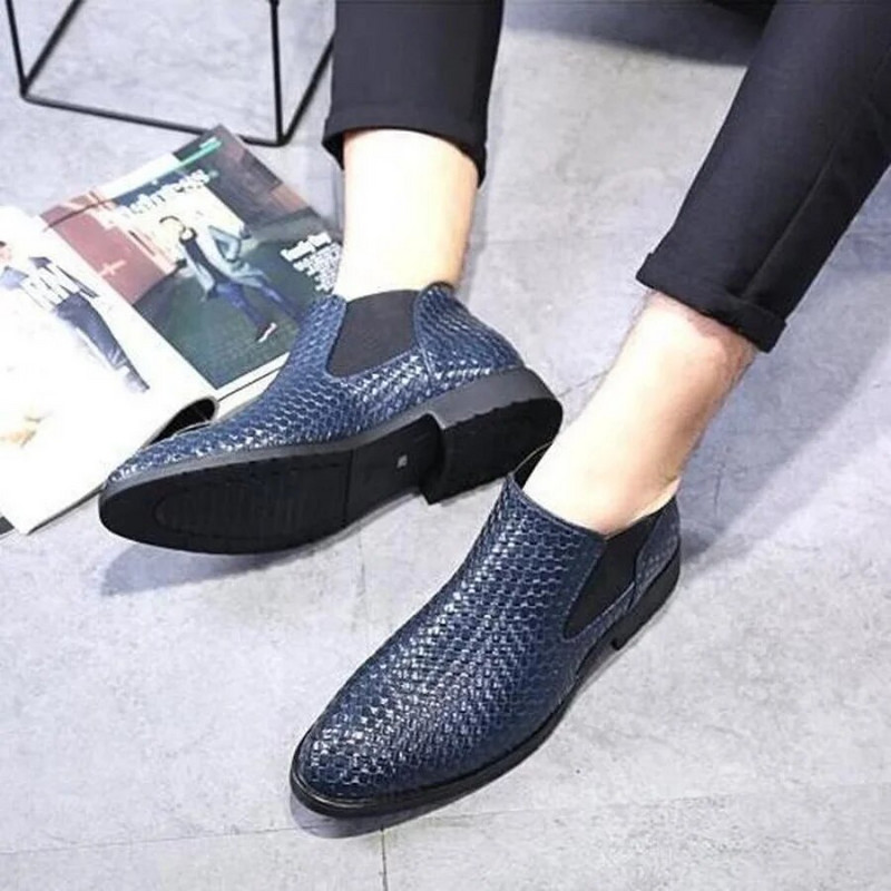 Pavasara/rudens vīriešu austi vienvietīgi zābaki vīriešu Chelsea zābaki Modes puszābaki Frizieru darba apavi Kovboju zābaki 38-48 izmērs