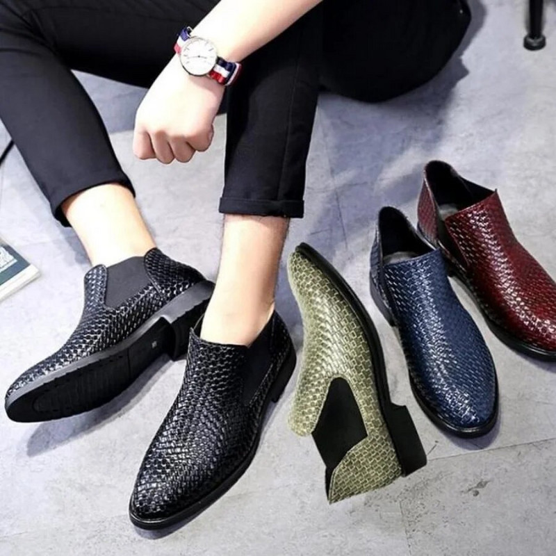 Pavasara/rudens vīriešu austi vienvietīgi zābaki vīriešu Chelsea zābaki Modes puszābaki Frizieru darba apavi Kovboju zābaki 38-48 izmērs