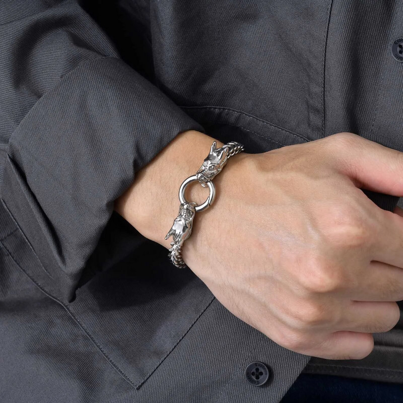 Vnox Rock Punk nerūsējošā tērauda kvadrātveida Franco ķēdes apmales ķēdes rokassprādzes vīriešiem ar dubultu pūķa galvu aksesuāru