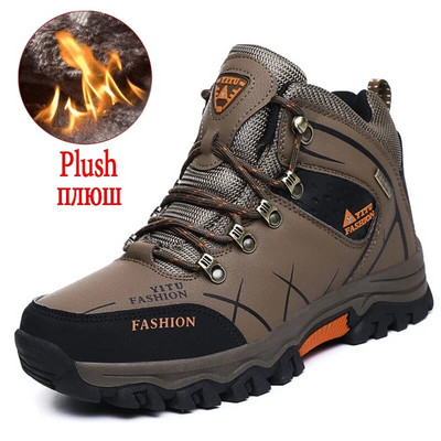 Cizme de zăpadă pentru bărbați de iarnă Cizme pentru bărbați calde de pluș Pantofi din piele impermeabili Cizme de motocicletă pentru bărbați fierbinți Cizme de iarnă pentru bărbați în aer liber