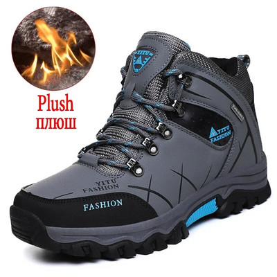 Cizme de zăpadă pentru bărbați de iarnă Cizme pentru bărbați calde de pluș Pantofi din piele impermeabili Cizme de motocicletă pentru bărbați fierbinți Cizme de iarnă pentru bărbați în aer liber