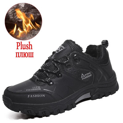 Cizme de zăpadă pentru bărbați de iarnă Cizme pentru bărbați calde de pluș Pantofi din piele impermeabili Cizme de motocicletă pentru bărbați fierbinți Cizme de iarnă pentru bărbați în aer liber