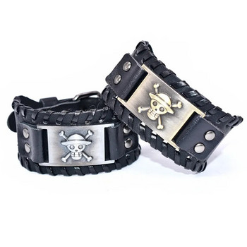 Μοντέρνα Vintage φαρδιά δερμάτινα βραχιόλια Viking Skull Charm Ανδρικά βραχιόλια Νέα μόδα κοσμήματα Hip Hop Punk Δώρα για πάρτι