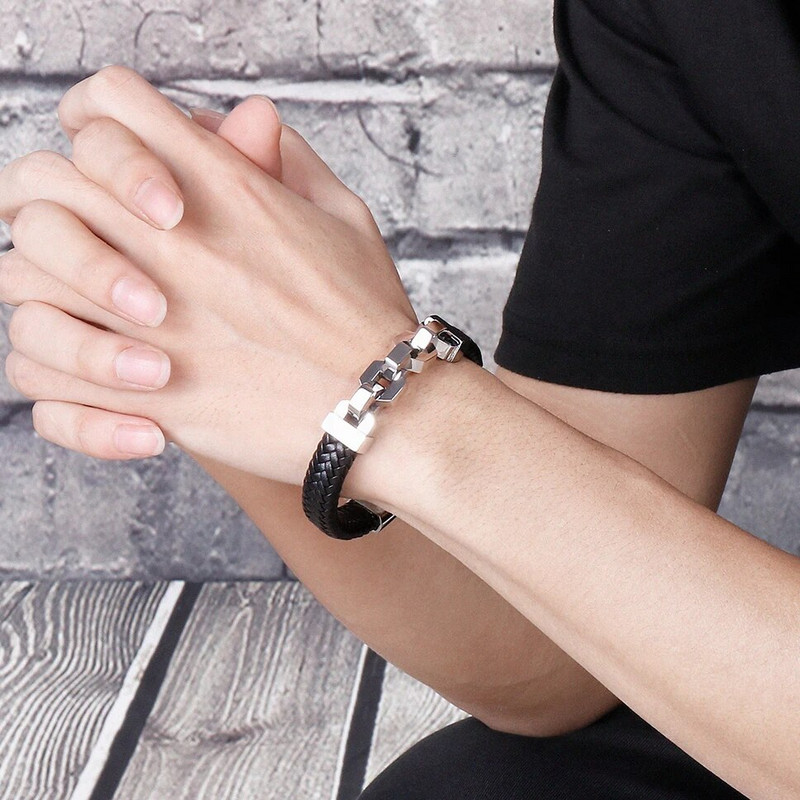 Draudzība vīrietis rokassprādzes no nerūsējošā tērauda pītas īstas ādas aproce zēniem aproce rokassprādze vīriešu rotaslietas dāvanas puisim