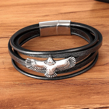 TYO New 3 Layers Steel Punk Style Magnetic πόρπη Ανδρικό πολυστρωματικό υφαντό βραχιόλι Δώρο γενεθλίων από γνήσιο δέρμα