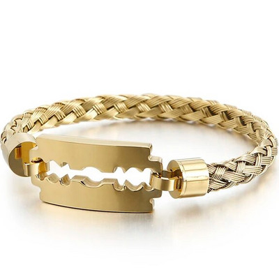 6 MM biezas pītas ķēdes aproces rokassprādzes, asmeņu rokassprādzes vīriešiem Luksusa zelta krāsa nerūsējošā tērauda vīriešu rotaslietas aksesuāri dāvanas