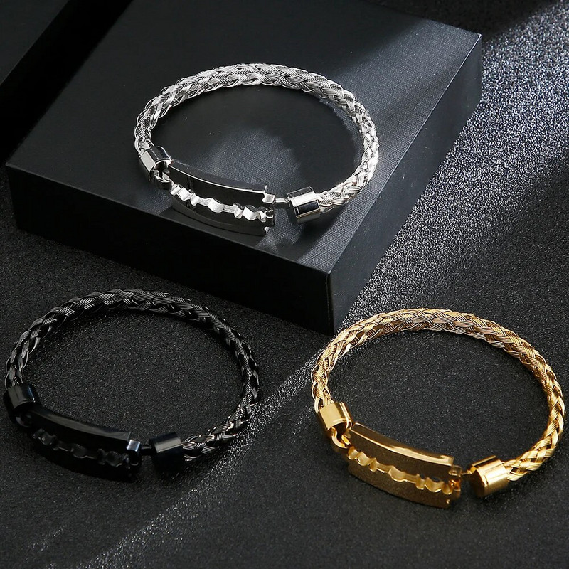 6 MM biezas pītas ķēdes aproces rokassprādzes, asmeņu rokassprādzes vīriešiem Luksusa zelta krāsa nerūsējošā tērauda vīriešu rotaslietas aksesuāri dāvanas