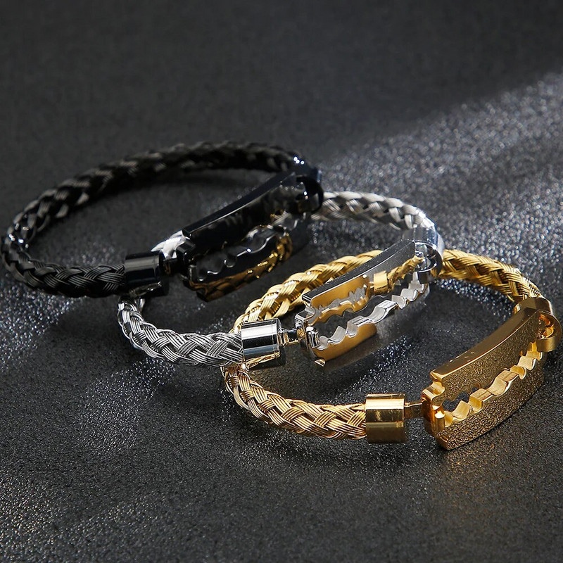 6 MM biezas pītas ķēdes aproces rokassprādzes, asmeņu rokassprādzes vīriešiem Luksusa zelta krāsa nerūsējošā tērauda vīriešu rotaslietas aksesuāri dāvanas