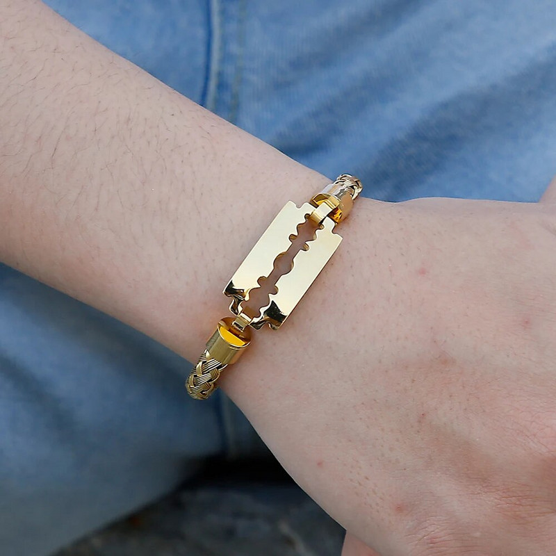 6 MM biezas pītas ķēdes aproces rokassprādzes, asmeņu rokassprādzes vīriešiem Luksusa zelta krāsa nerūsējošā tērauda vīriešu rotaslietas aksesuāri dāvanas