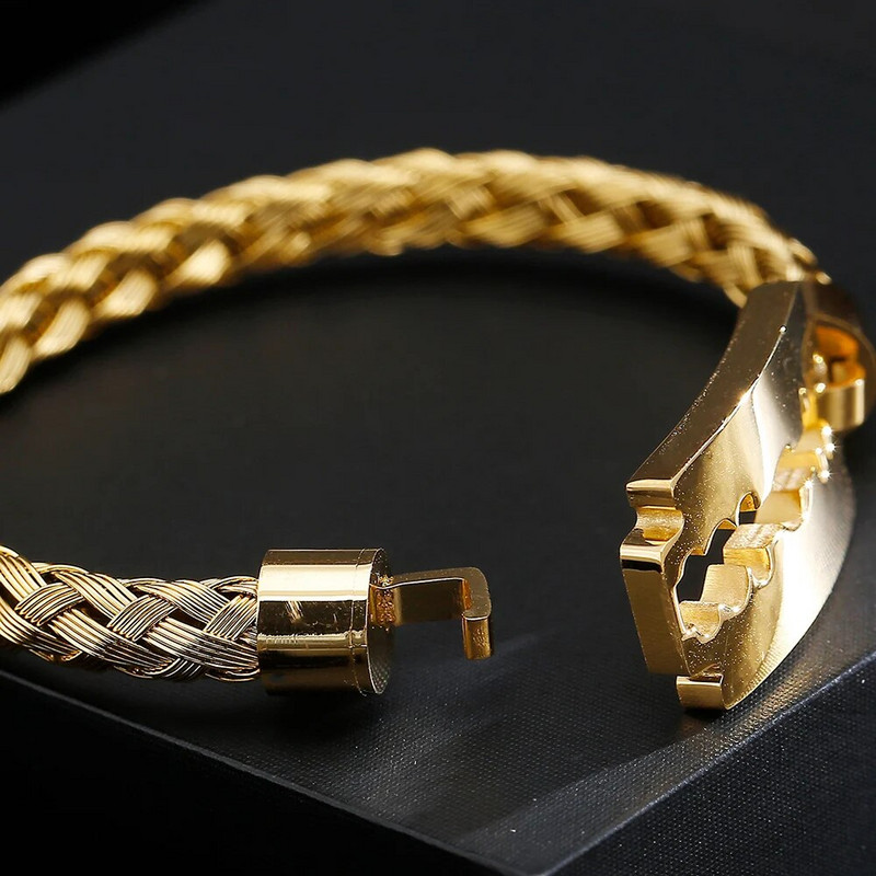 6 MM biezas pītas ķēdes aproces rokassprādzes, asmeņu rokassprādzes vīriešiem Luksusa zelta krāsa nerūsējošā tērauda vīriešu rotaslietas aksesuāri dāvanas