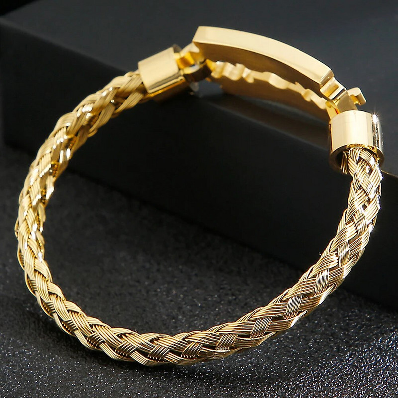 6 MM biezas pītas ķēdes aproces rokassprādzes, asmeņu rokassprādzes vīriešiem Luksusa zelta krāsa nerūsējošā tērauda vīriešu rotaslietas aksesuāri dāvanas