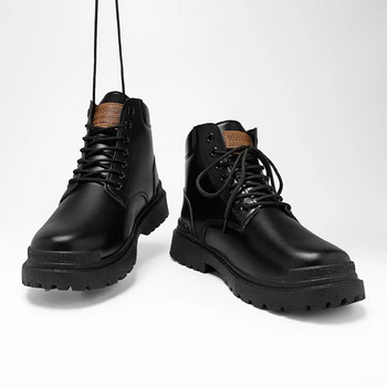 Αντιολισθητικά ανοιξιάτικα ανδρικά μποτάκια μόδας με κορδόνια Flat ανδρικό casual ράψιμο Μαύρα μονόχρωμα παπούτσια Botas Hombre Piel Cowboy Boots