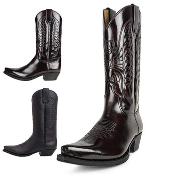 Luxury Cowboy Boots for Men Vintage Knight Shoes Δερμάτινα κεντήματα με μεσαίο τακούνι Μπότες μοτοσυκλέτας 2023New Casual West Boot Botas