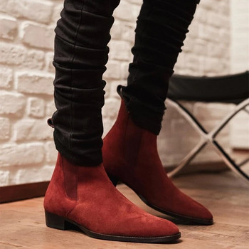 Κόκκινες μπότες Chelsea Ανδρικές μπότες Flock Slip-On Square Toe Μαύρες Business Ανδρικές κοντές μπότες Μέγεθος 38-48 Δωρεάν αποστολή Ανδρικές μπότες