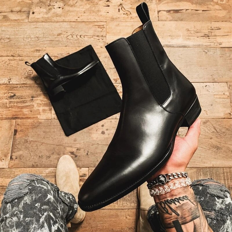 Κόκκινες μπότες Chelsea Ανδρικές μπότες Flock Slip-On Square Toe Μαύρες Business Ανδρικές κοντές μπότες Μέγεθος 38-48 Δωρεάν αποστολή Ανδρικές μπότες