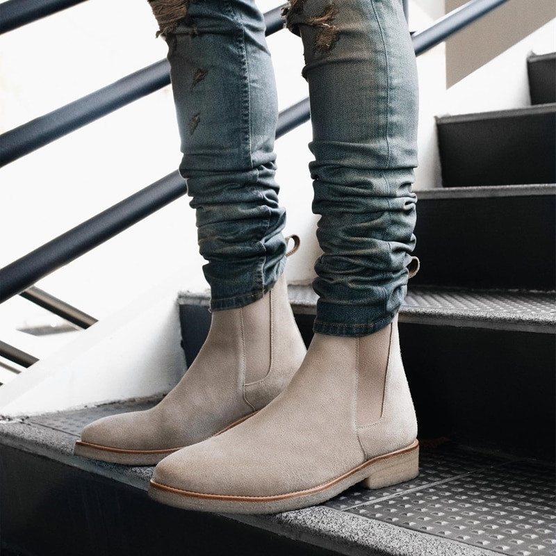 Κόκκινες μπότες Chelsea Ανδρικές μπότες Flock Slip-On Square Toe Μαύρες Business Ανδρικές κοντές μπότες Μέγεθος 38-48 Δωρεάν αποστολή Ανδρικές μπότες