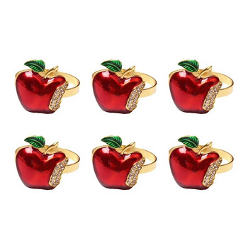 Промоция! 6Pcs Apple пръстени за салфетки, метално покритие Apple Vintage пръстен за салфетки Държач за катарама за декорация на маса за хранене