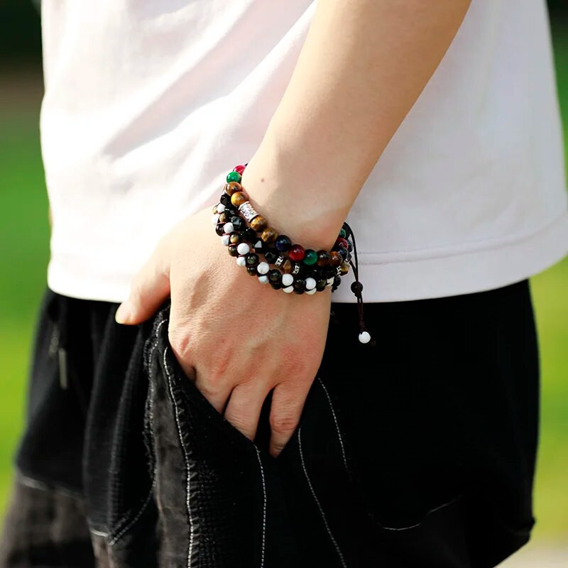 Vīriešu rokassprādze Dabīgais akmens Pērlītes Pītas aproču rokassprādzes Roku darbs Draudzība Vīriešu Sieviešu Pāri Rokassprādzes Panka Rotaslietas Dropship