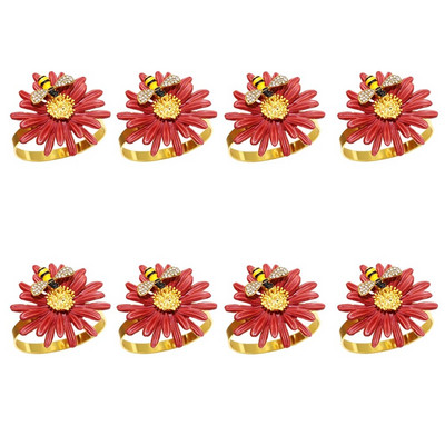 8Gb Red Bowknot salvešu gredzeni Butterfly Daisy ziedu salvešu turētājs Pateicības Ziemassvētku kāzu ballītes galda dekorēšanai HWE30