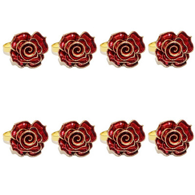 8Gb Red Bowknot salvešu gredzeni Butterfly Daisy ziedu salvešu turētājs Pateicības Ziemassvētku kāzu ballītes galda dekorēšanai HWE30