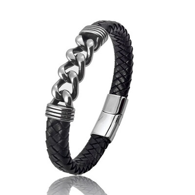 MingAo Πολυτελής αλυσίδα δερμάτινη πλεξούδα ανδρικό βραχιόλι με πόρπη από ανοξείδωτο ατσάλι Επαγγελματικά ανδρικά βραχιόλια για δώρο φίλων συνεργατών