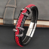 Modes ērgļa naga sarkana ar rokām austa ādas rokassprādze nerūsējošā tērauda sprādzes daudzslāņu aproču saites rokassprādze vīriešu pankroka rotaslietas