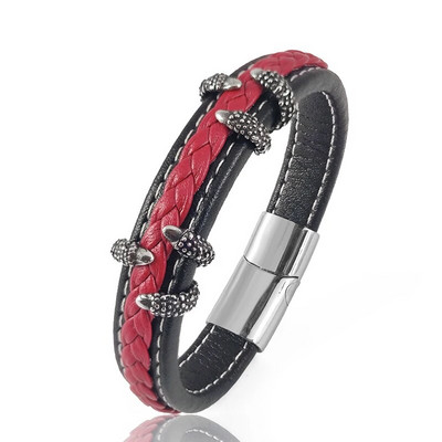 Modes ērgļa naga sarkana ar rokām austa ādas rokassprādze nerūsējošā tērauda sprādzes daudzslāņu aproču saites rokassprādze vīriešu pankroka rotaslietas