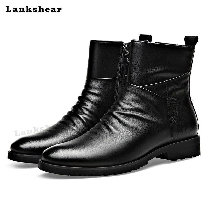 ādas vīriešu zābaki Biznesa ziemas/pavasara rāvējslēdzējs Britu potītes zābaki Vīriešu ādas zābaki Svinīgi zābaki Modeļu modes skate