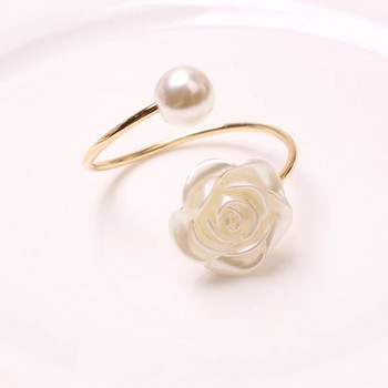 1 τεμ. Αλουμίνιο Pearl Rose Flower Θήκη χαρτοπετσέτας Floral Rhinestone Δαχτυλίδια για το πάρτι του γάμου της μητέρας Διακόσμηση τραπεζιού
