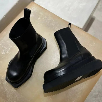 Луксозни мъжки обувки Челси Ботуши с дебела подметка Кожени ботуши с платформа до глезена Улична мода Дамски мотоциклетни ботуши Работни обувки на открито 6C