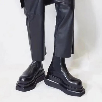 Луксозни мъжки обувки Челси Ботуши с дебела подметка Кожени ботуши с платформа до глезена Улична мода Дамски мотоциклетни ботуши Работни обувки на открито 6C