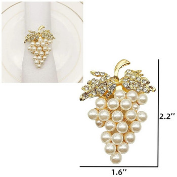 Комплект пръстени за салфетки Grapes от 6, с блестяща имитация на диамант и перли, инкрустация от сплав, държач за пръстени за салфетки Промоция