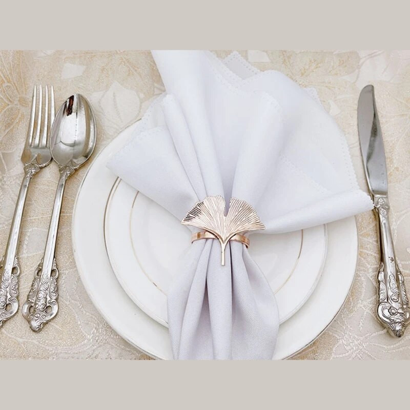 6 gab. Ginkgo lapu salvešu gredzenu sprādzes turētāji kāzu ballītei Mātes diena svinēt svētkus vakariņu galda dekorēšanai