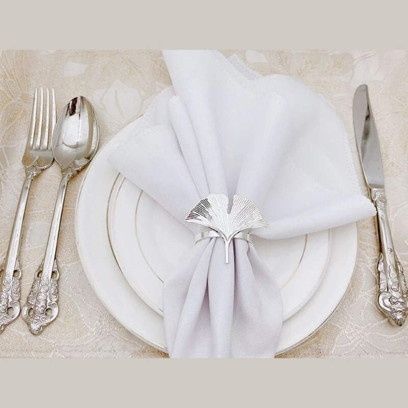 6 gab. Ginkgo lapu salvešu gredzenu sprādzes turētāji kāzu ballītei Mātes diena svinēt svētkus vakariņu galda dekorēšanai