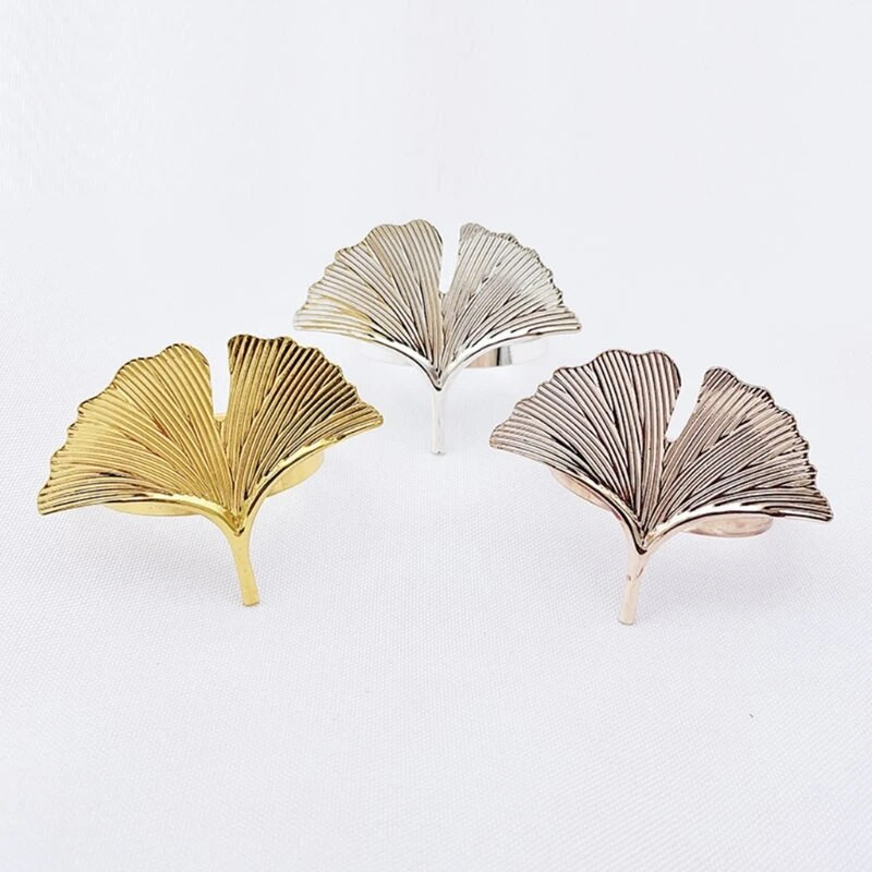 6 gab. Ginkgo lapu salvešu gredzenu sprādzes turētāji kāzu ballītei Mātes diena svinēt svētkus vakariņu galda dekorēšanai