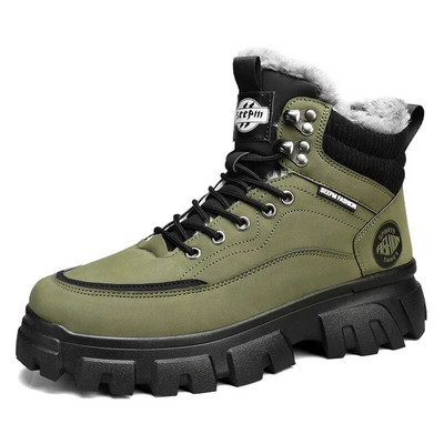 Vīriešu taktiski ziemas zābaki Vīriešu ikdienas potītes ziemas apavi ar augstu platformu Ādas āra darba drošības kedas Chelsea Cowboy