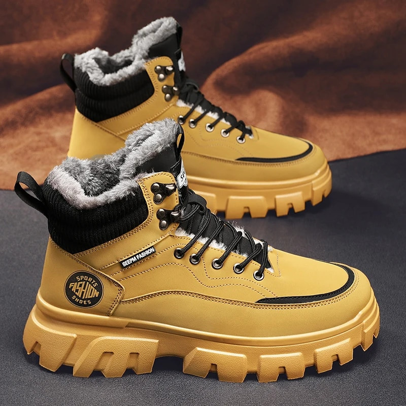 Vīriešu taktiski ziemas zābaki Vīriešu ikdienas potītes ziemas apavi ar augstu platformu Ādas āra darba drošības kedas Chelsea Cowboy