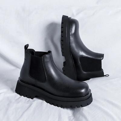 Jauni Chelsea vīriešu zābaki ar augstu augšdaļas dūmu zābaki vīriešiem šķeltas ādas POTĪTES apaļš purngals Slip-On vīriešu zābaki 38-48. Izmērs Bezmaksas piegāde