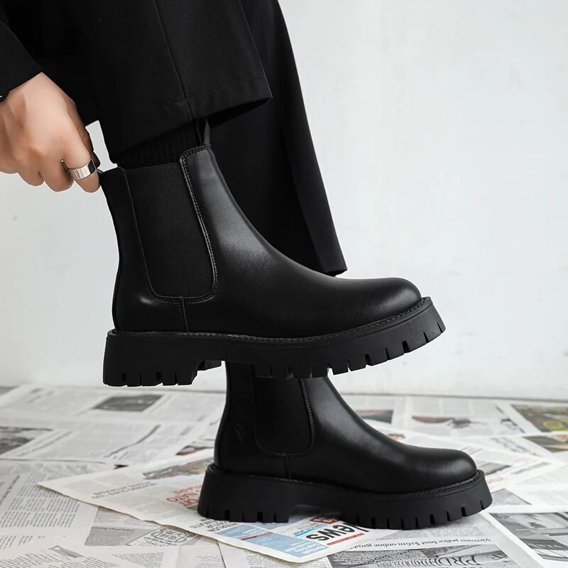 Jauni Chelsea vīriešu zābaki ar augstu augšdaļas dūmu zābaki vīriešiem šķeltas ādas POTĪTES apaļš purngals Slip-On vīriešu zābaki 38-48. Izmērs Bezmaksas piegāde