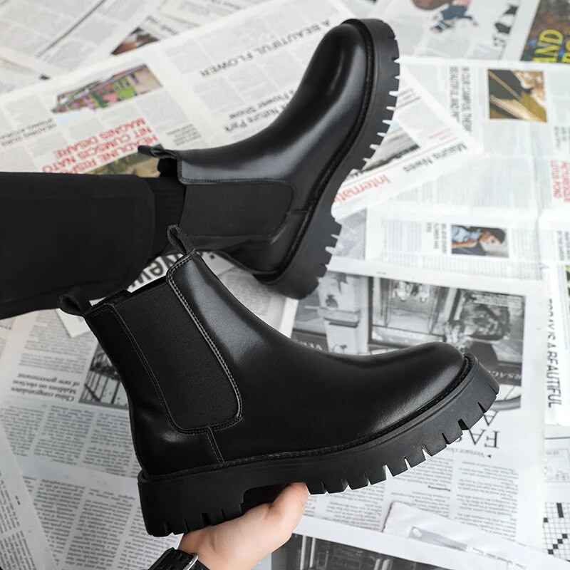 Jauni Chelsea vīriešu zābaki ar augstu augšdaļas dūmu zābaki vīriešiem šķeltas ādas POTĪTES apaļš purngals Slip-On vīriešu zābaki 38-48. Izmērs Bezmaksas piegāde