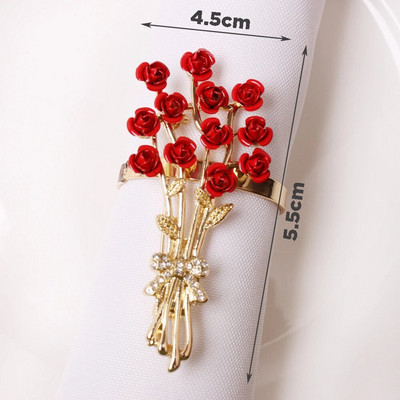 Rožu ziedu pasniegšanas salvešu gredzeni Valentīndienas galda noformējums kāzu ballītes rotājumi salvetēm Galda dekors Salvešu turētāji