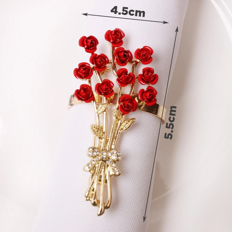 Rožu ziedu pasniegšanas salvešu gredzeni Valentīndienas galda noformējums kāzu ballītes rotājumi salvetēm Galda dekors Salvešu turētāji