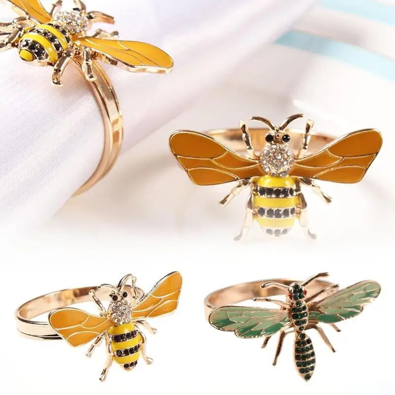 Eleganti salvešu gredzeni 6gab Honey Bee Dragonfly salvešu sprādzes pastorālā stila galda salvešu turētāji galda dekorēšanas salvešu gredzeni